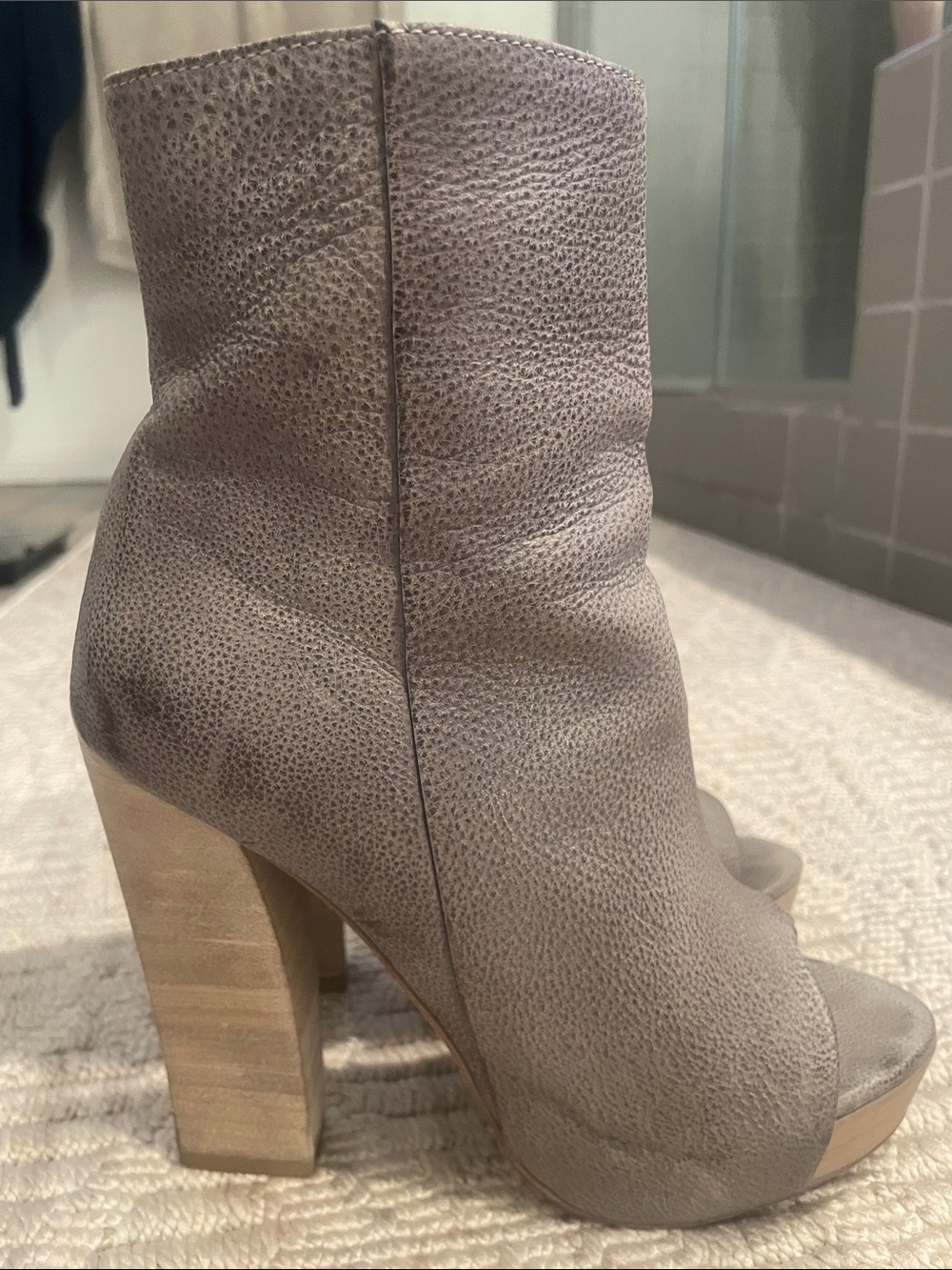 AllSaints "Manifest" Peep-Toe Leather Ankle Heeled Boots, size 7